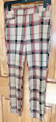 Sanctuary Beige Black Red Plaid Pull On Straight Leg Pants Sze M - Image 1 of 4