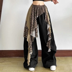 See Through Lace Up Ruffles Skirt Leopard Print Pleated Skirts - Picture 1 of 12