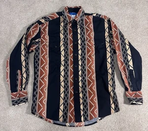 Vintage 90s Wrangler Pearl Snap Western Shirt 2XL Southwest Aztec Cowboy Tribal - Picture 1 of 6