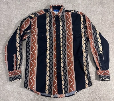 Vintage 90s Wrangler Pearl Snap Western Shirt 2XL Southwest Aztec Cowboy Tribal - Image 1 of 4