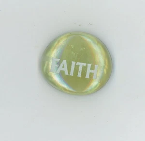 FAITH White Painted onto a Clear Gray-Limed Yellow Glass Rock Gem 1"W 3/8" Thick - Picture 1 of 2
