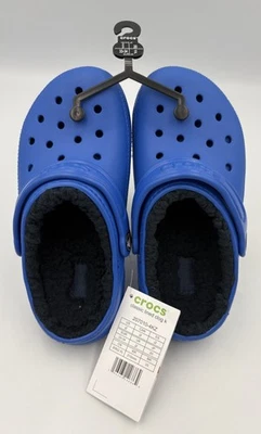Crocs tamanco clássico forrado de lã parafuso azul Crocs tamanho infantil J2 novo - Imagem 1 de 4