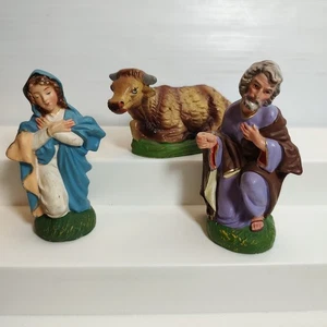 Vintage Maria & Josef, Kuh Krippenfiguren 4" Pappmaché Italien handbemalt  - Bild 1 von 12