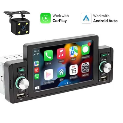5" 1 Din Apple Carplay Android auto Radio Estéreo para coche Pantalla táctil USB - Imagen 1 de 4