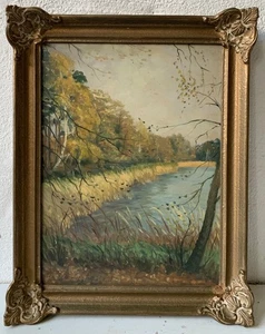 Ölbild 1953 Impressionist Bruno Schöpe Am Seeufer Brandenburg Berlin Prunkrahmen - Picture 1 of 9