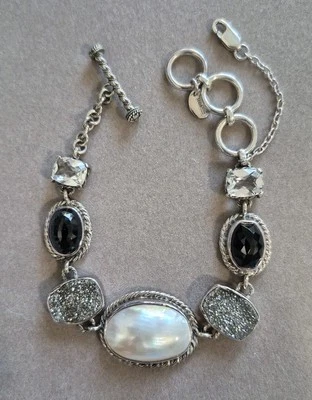 Pulsera Lori Bonn Plata Esterlina Perla Mabe Facetada Ónix Plat Drusy Piedras Preciosas Foto 1 de 4