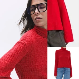Anne Klein Scarlet Red chunky knit 92% Silk 8% Wool Sweater size Large - Picture 1 of 5
