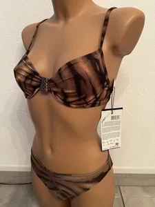 Gottex Luxus Bikini Set Bügel braun getigert 36 B Slip S NEU - Bild 1 von 12