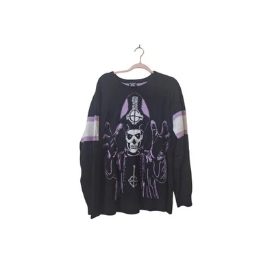 Hot Topic 2023 Purple & Black Ghost Band Sweater Size XL Halloween Goth - Bild 1 von 4