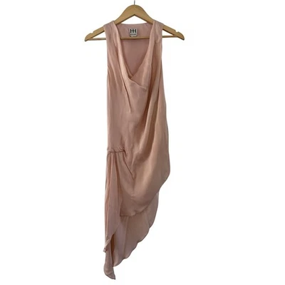 Haute Hippie Asymetrical Cocktail Midi Dress Womens Large Pink Fairy Chic Silk  - Image 1 of 4