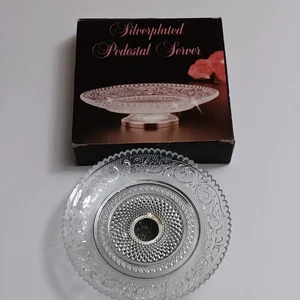 VTG Silverplated Pedestal Server Tray, Crystal Glass Tray, Malaysia, Fleur DeLis - Picture 1 of 14