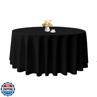 TWINPRET Round Tablecloth 108 Inch, Black Waterproof Washable Polyester Table - Image 1 of 4