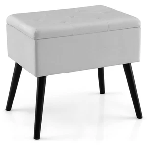 Costway Vanity Stool Footrest Tufted Flip Top Velvet Storage Ottoman w/Wood Legs - Picture 1 of 10