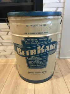 vintage 50-pound tin of "BETR KAKE" vegetable shortening by Durkee Famous Foods - Picture 1 of 8