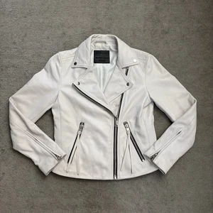 ALLSAINTS Dalby Lambskin Leather Moto Biker Jacket Pale Grey 6 - Picture 1 of 10