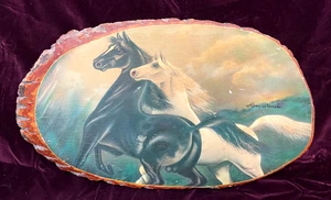 Vintage Pferde Lack über Holz Wandbehang kitschig Deko - temperamentvolle Pferde Nr. 2 - Bild 1 von 20