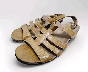 SAS Women's Size 8 Allegro Patent Leather Croc Slingback Low Heel Taupe Sandals  - Picture 1 of 10