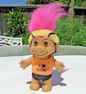 Muñeca Troll De Colección I Corazón Bicicleta Cabello Fucsia Sombrero Amarillo - Imagen 1 de 7
