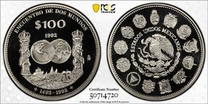 1992 Mexico Proof 100 Pesos Ibero America Series PCGS PR69DCAM - Picture 1 of 3