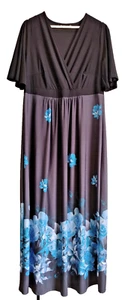 Roman Originals Black Dress w/ Blue Flower Pattern (size 18) - Picture 1 of 3
