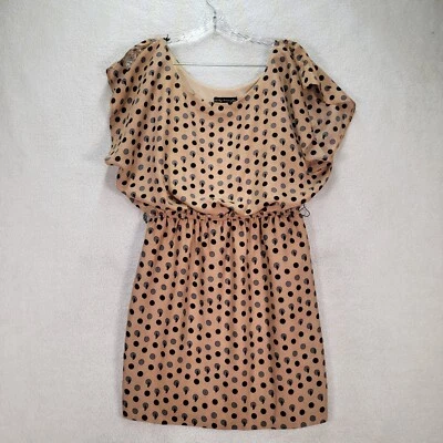Y2K Beige Polka Dot Chiffon Scoop Neck Lightweight Blouson Womens Dress Size L - Image 1 of 4