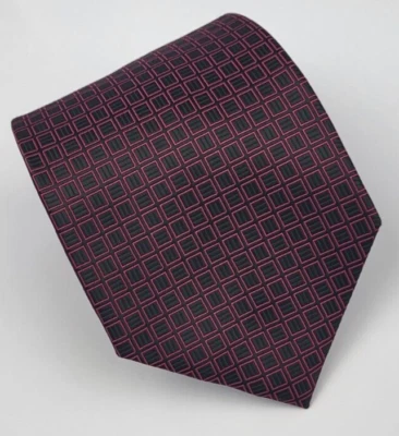 Corbata corta Versa de seda negra roja a cuadros geométricos para hombre 55 x 3,5 Foto 1 de 4