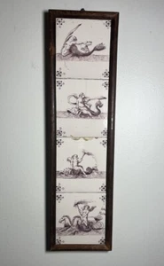 Set Of 4 Framed Antique Dutch Painted Tile 17th Century Mythical Sea Creatures - Picture 1 of 9