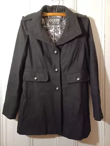 LOOK!!! WOMEN'S BLACK GUESS WOOL PEACOAT SIZE LARGE W/ FREE GIFT! - Picture 1 of 6