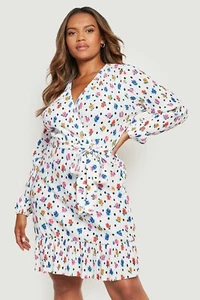 BOOHOO PLUS PREMIUM DITSY PLISSE MINI DRESS Size 28 RRP £35.00 - Picture 1 of 3