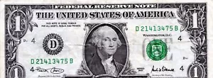 $1.00 Federal Reserve Note Series 2001 Cleveland - Picture 1 of 2