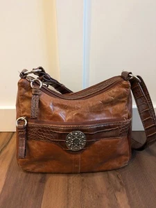 Giani Bernini Brown Leather Purse Shoulder Bag Metal Embellishment - Picture 1 of 15