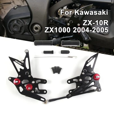 Rearsets ajustáveis para Kawasaki Ninja ZX10R ZX1000 2004 2005 conjunto traseiro pinos - Imagem 1 de 4