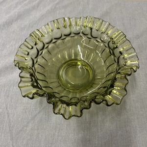 VINTAGE FENTON COLONIAL GREEN GLASS THUMBPRINT RUFFLED CANDY BOWL FS Charity - Picture 1 of 9