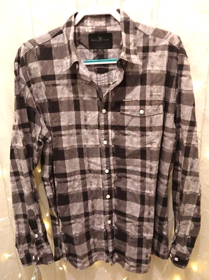 Marc Ecko Corte y Costura Hombres XL Gris Camisa Franela Cuadros Ropa de Calle Urbana Grunge 90S Foto 1 de 4