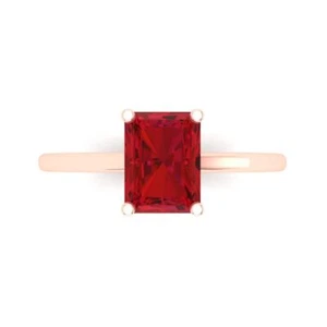 2Ct Emerald Cut Simulated Ruby Solitaire Women's Engagement Ring, 14K Rose Gold - Picture 1 of 11