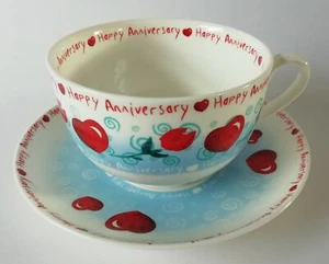 Royal Worcester Happy Anniversary Large Breakfast Cup Saucer - Picture 1 of 4