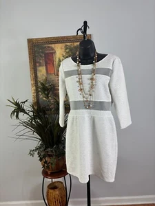 Arden B. Sheath Dress Womens White Crinkle Sheer Mesh Panel Evening Back Zip - Picture 1 of 7