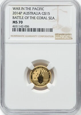 Australia - 2014 - $15 "Battle of the Coral Sea" - 1/10 oz - NGC PERFECT MS70! - Image 1 of 2
