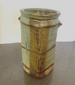 Robert Briscoe Studio Pottery Ash Glazed Vase Green Brown Blue Signed 8" Tall - Picture 1 of 9