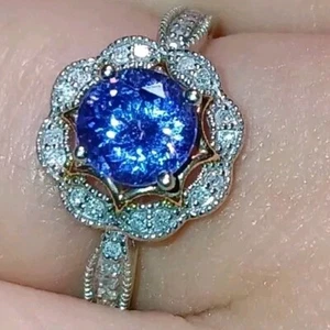 BEAUTIFUL 3 CARAT Tanzanite and natural diamond accents white and rose gold ring - Picture 1 of 12