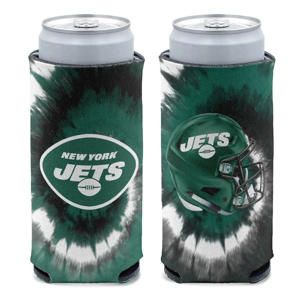 NEW YORK JETS TIE DYE 12oz. 2 SIDED DESIGN SLIM CAN HOLDER NEW WINCRAFT ✈️ - Image 1 of 1