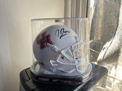 Isaiah Johnson Houston Cougars Autographed Fanatic Schutt Red & Gray Mini Helmet - Image 1 of 4