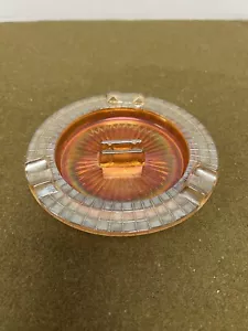 Hazel Atlas Marigold Checkers Carnival Glass Ashtray Match Book Matchbook Holder - Picture 1 of 3