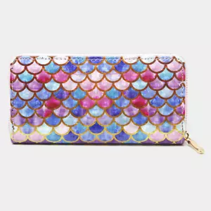 ~NEW~ Holographic Shimmer Multi Color Mermaid Scale Zippered Clutch Purse Wallet - Picture 1 of 3