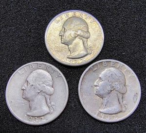 Lote de 3 - Cuartos de plata Washington 1932 - Filadelfia - 90% plata - En muy buen estado-excelente - Imagen 1 de 16