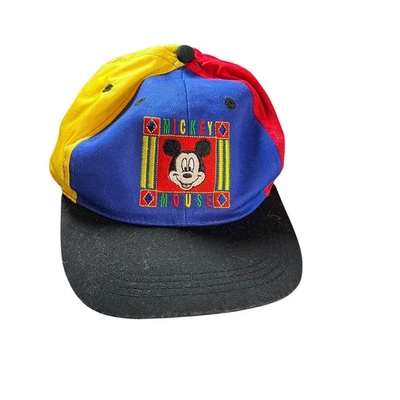 Vintage Mickey Mouse Kids Hat Multi Color Block Snapback Fresh Caps - Image 1 of 4