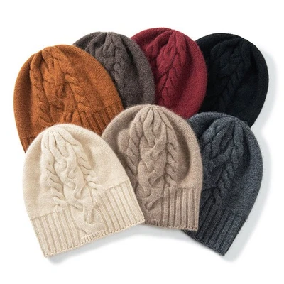 Cashmere Hats Knitted Cable Knit Hat Plain Beanie Hat Cap Mens Womens Winter ⭐ - Image 1 of 4