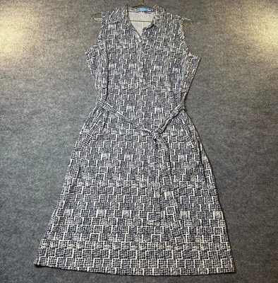 J. McLaughlin- Vestido de Tela Dolly Catalina Azul Blanco Cinturón M Sin Mangas Geo Estampado Foto 1 de 4