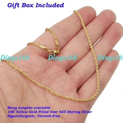 Collar de cadena de cuerda de 20" 3 mm de oro amarillo de 18 quilates sobre plata de ley sin deslustre Foto 1 de 4