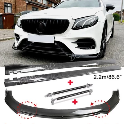 For Mercedes-Benz A180 A200 Front Bumper Lip Strut Rods Side Skirts Carbon Style Foto 1 de 4